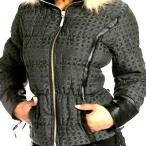 NEW Rocawear Y2K 00's Black  Fur Hood FEATHER ,DOWN , LEATHER, FUR COAT L *